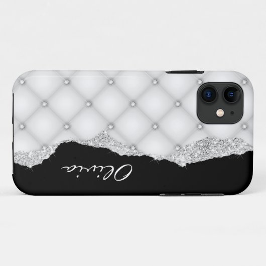Personalizable Siver Diamond フェイク Cristals Quilted Case-Mate iPhoneケース (裏面(横))