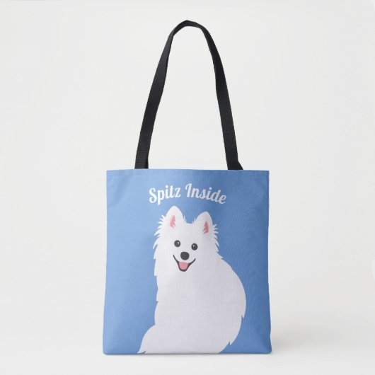 Personalizable - Spitz Inside Dog Tote Bag Blue トートバッグ (正面)