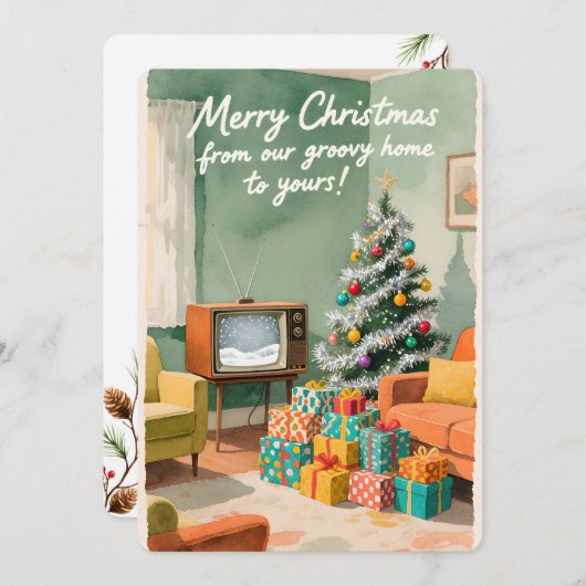 Personalizable Vintage  Flat Holiday Card  シーズンカード (正面/裏面)