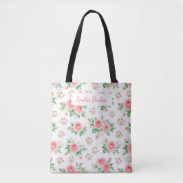 Personalizable Watercolor Rose and Paw Print Tote  トートバッグ