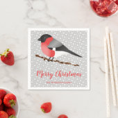 Personalizable Winter Bird & Merry Christmas文字 スタンダードカクテルナプキン (インサイチュ)