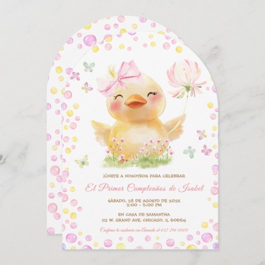 Personalizadas Primer Cumpleanos Ninia Con Patito 招待状 (正面/裏面)