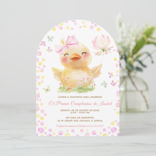 Personalizadas Primer Cumpleanos Ninia Con Patito 招待状 (スタンド正面)