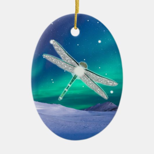 Personalizd Dragonfly Starry Lightsクリスマス セラミックオーナメント (正面)