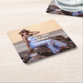 Personalizeフォト誕生日His Her スクエアペーパーコースター (アングル)