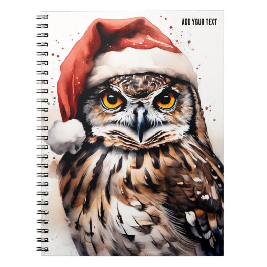PERSONALIZE:クリスマスハット付きフクロウ | ノートブック (正面)