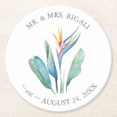 Personalize 結婚's Coasters Water Color Flower ラウンドペーパーコースター (正面)