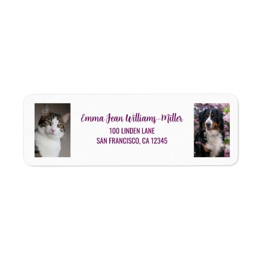 Personalize 2写真キャットドッグモダン差出人住所 ラベル (正面)