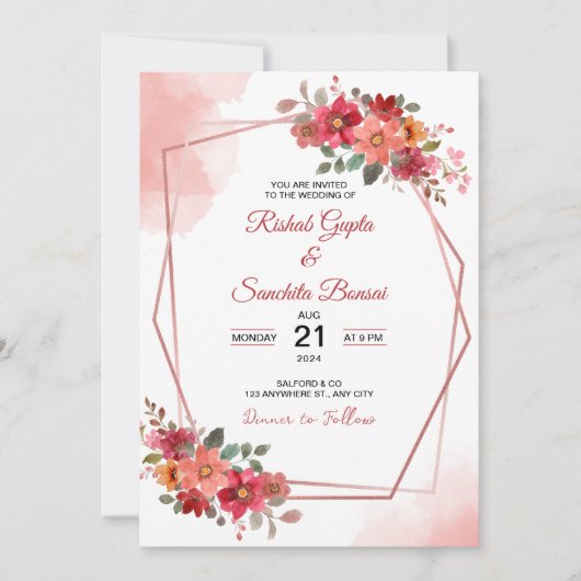 Personalize Aesthetic floral weeding Invitation 招待状 (正面)