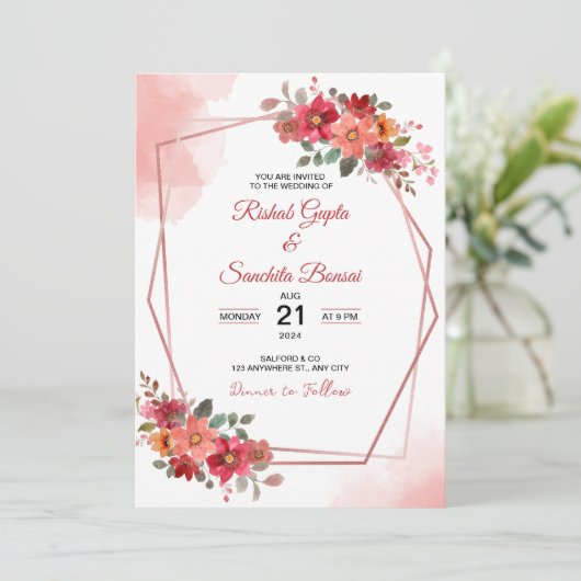 Personalize Aesthetic floral weeding Invitation 招待状 (スタンド正面)