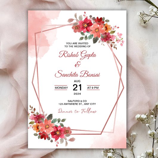 Personalize Aesthetic floral weeding Invitation 招待状