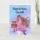 Personalize Anime Teenager Girl With Birthday Cake カード (正面)