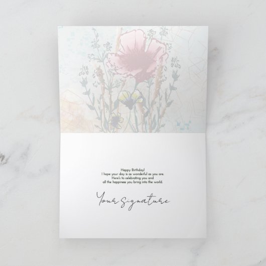 Personalize Artistic Wildflower Birthday Card カード (内部)