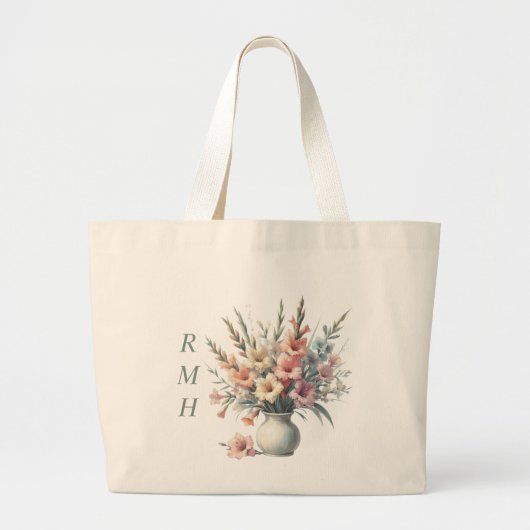 Personalize August Gladiolus Tote Bag ラージトートバッグ (正面)