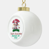 Personalize Baby First Christmas Brown Santa Deer セラミックボールオーナメント (右)