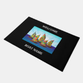Personalize Blue 航海の Welcome Boat名ストライプ ドアマット (アングル)