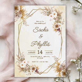 Personalize brown rustic flower weding Invitation 招待状