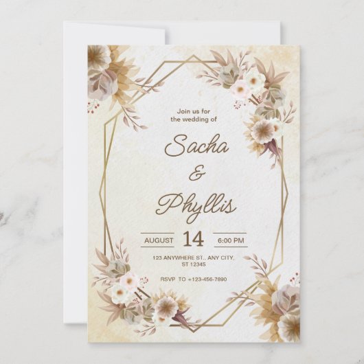 Personalize brown rustic flower weding Invitation 招待状 (正面)