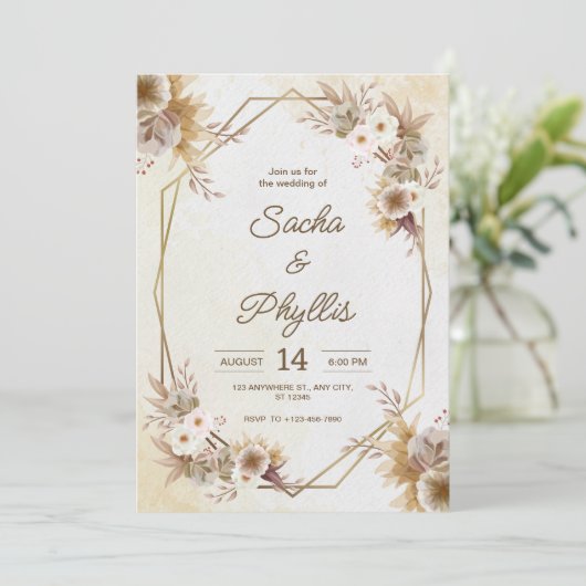 Personalize brown rustic flower weding Invitation 招待状 (スタンド正面)