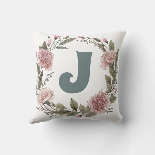 Personalize Carnation Floral Wreath Pillow クッション (裏面)