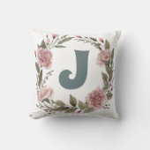 Personalize Carnation Floral Wreath Pillow クッション (正面)