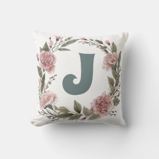 Personalize Carnation Floral Wreath Pillow クッション