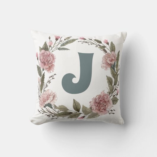 Personalize Carnation Floral Wreath Pillow クッション (正面)