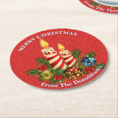 Personalize Christmas Candles Family Name 6 ラウンドペーパーコースター (アングル)