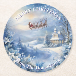 Personalize Christmas Eve Santa Family Name 6 ラウンドペーパーコースター