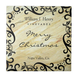 Personalize Christmas Marble Scroll Wine タイル