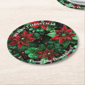Personalize Christmas Poinsettias Family Name 6 ラウンドペーパーコースター (アングル)