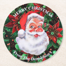 Personalize Christmas Santa Claus Family Name 6 ラウンドペーパーコースター