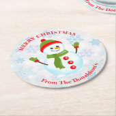 Personalize Christmas Snowman with Family Name ラウンドペーパーコースター (アングル)