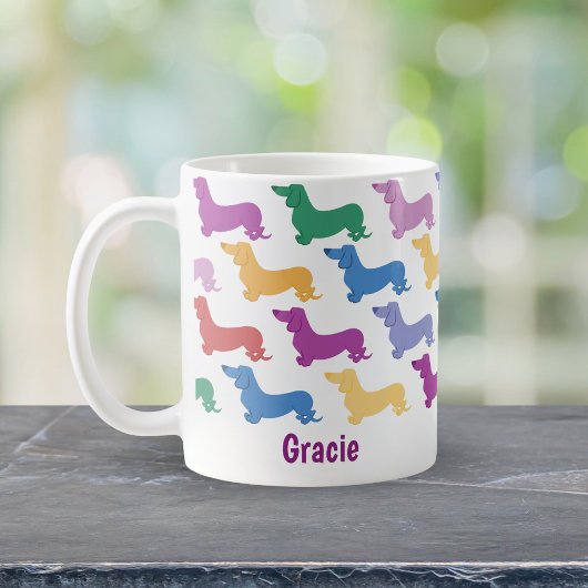 Personalize Colorful Dachshund Lover Whimsical コーヒーマグカップ