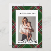 Personalize Colorful Modern Plaid Photo Christmas  招待状 (正面)