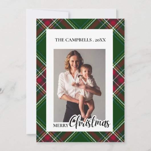 Personalize Colorful Modern Plaid Photo Christmas  招待状 (正面)