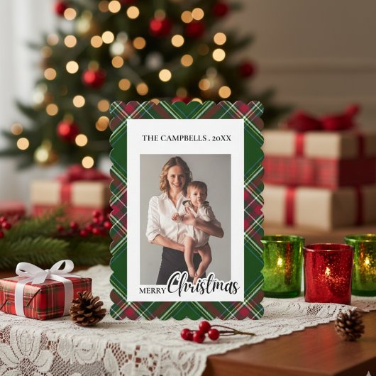 Personalize Colorful Modern Plaid Photo Christmas  招待状