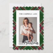 Personalize Colorful Modern Plaid Photo Christmas  招待状 (正面)