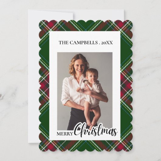 Personalize Colorful Modern Plaid Photo Christmas  招待状 (正面)