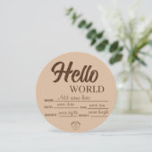 Personalize Custom Hello World Baby Sign Printable 招待状 (スタンド正面)