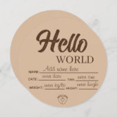 Personalize Custom Hello World Baby Sign Printable 招待状 (正面/裏面)