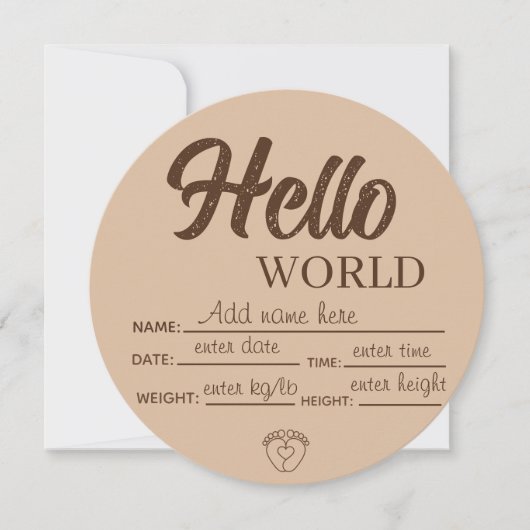 Personalize Custom Hello World Baby Sign Printable 招待状 (正面)