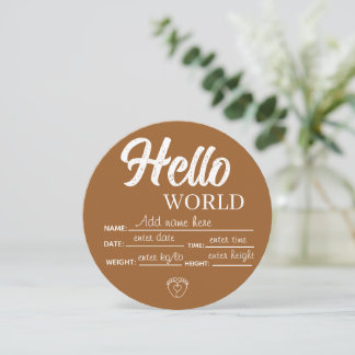 Personalize Custom Hello World Baby Sign Template 招待状