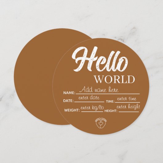 Personalize Custom Hello World Baby Sign Template 招待状 (正面/裏面)