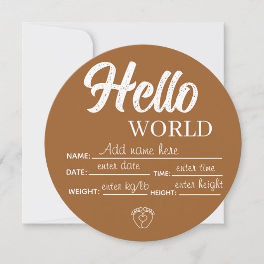 Personalize Custom Hello World Baby Sign Template 招待状 (正面)