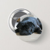 Personalize cute black Pug Puppy accessories name 缶バッジ (正面&裏面)