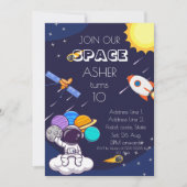 Personalize Cute Blue Space Astronaut Boy Birthday 招待状 (正面)