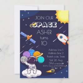 Personalize Cute Blue Space Astronaut Boy Birthday 招待状