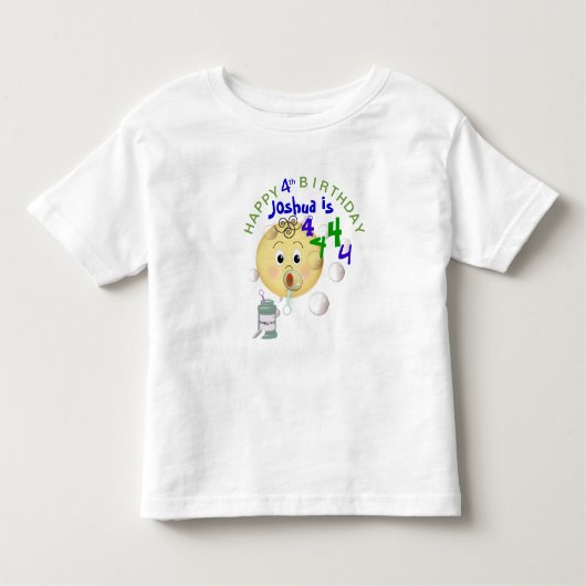 PERSONALIZE Cute Bubblesハッピーバースデーfor Boy トドラーTシャツ (正面)