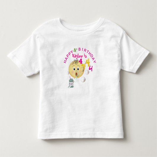 PERSONALIZE Cute Bubblesハッピーバースデーfor Girl トドラーTシャツ (正面)